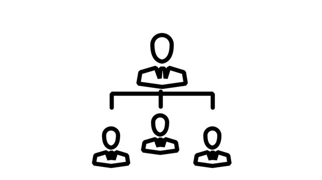 Corporate organizational chart showing hierarchical structure with business leader and team members for management workflow.