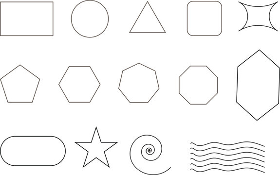 Collection of various geometric shapes on a for design and education purposes