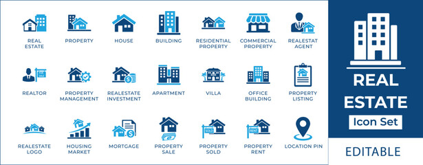 Fototapeta premium Real Estate Icon Set Business, Property, and Housing Symbols for Marketing and Investment - Editable Vector Graphics for Your Projects