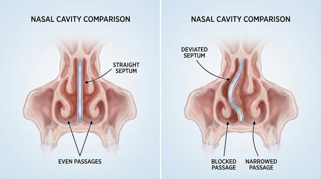 Normal Nasal Cavity vs Deviated Septum Comparison 3D Illustration