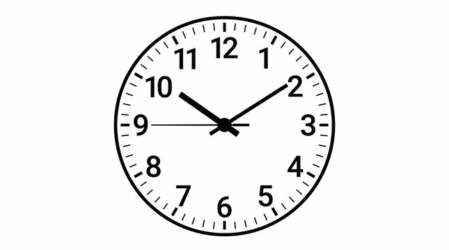 Simple analog clock face with black hands and numbers on white backgro