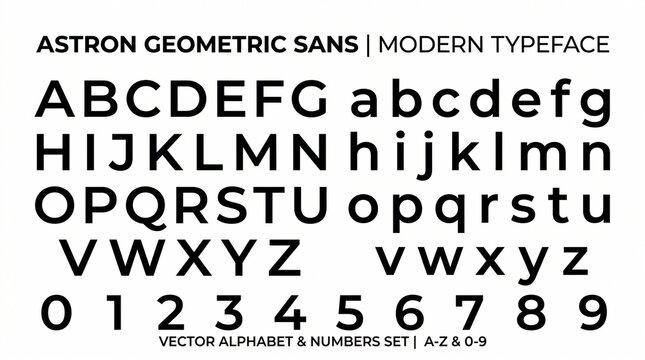 Astron Geometric Sans modern typography alphabet and numbers vector se