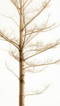 A stark, monochrome image of a bare tree reaching towards a bright, undefined sky.