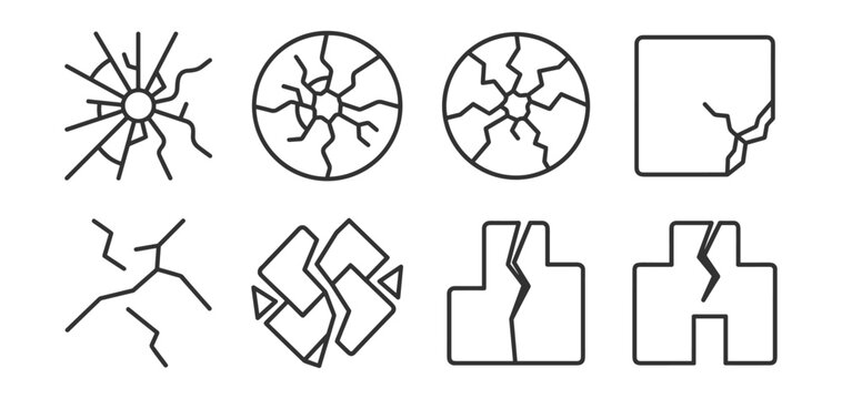icon set of cracked glass and broken surface symbols vector illustration on transparent background