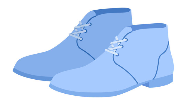 Blue chukka boot women color pair. Lace up ankle boot for city stroll workday meetings and everyday use. Technical fashion illustration CAD mockup soft vector man unisex isolated contemporary style.