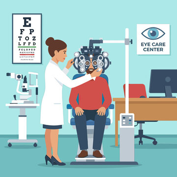 Doctor conducting eye exam on patient.