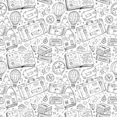 Obraz premium Black and White Travel and Adventure Pattern for Creative Projects