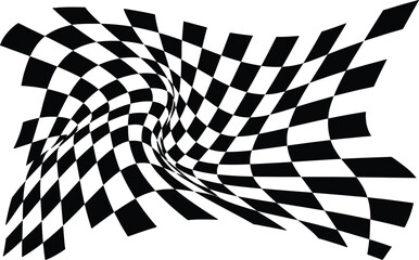 Obraz premium Distorted checkered flag vector, wavy racing finish line pattern, black and white checkered background, racing texture