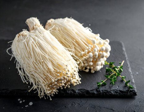Hongo Melena de Le&oacute;n fresco sobre tabla de pizarra para cocina vegana