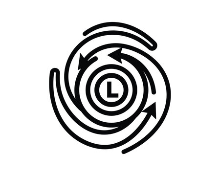 Low Pressure System Icon with Arrows in Circular Motion, Vector Illustration