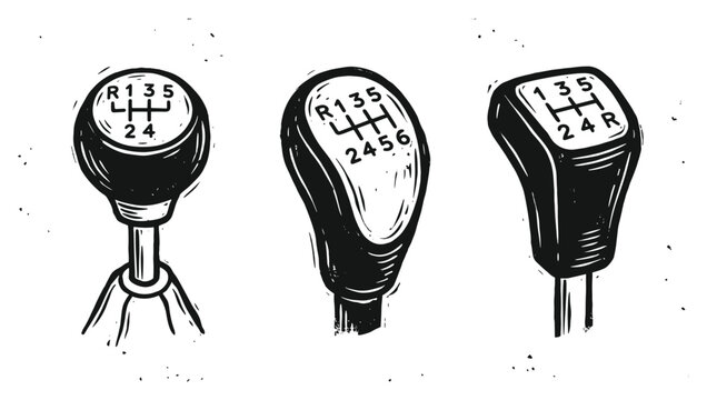 Manual gear shift knobs vector illustration with speed patterns set