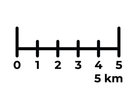Map scale bar 5 km, graphic linear diagram, distance measurement indicator