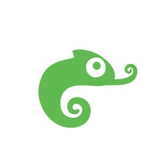 Fototapeta premium Stylized Green Chameleon Logo Icon with Spiral Tail on White Background