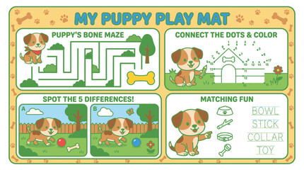 Obraz premium Kids Activity Worksheet Set Dog Maze Puzzle Education Vector Illustration