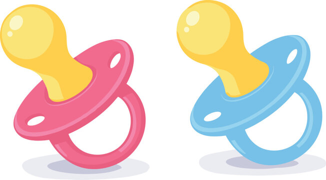 Pink and Blue Baby Pacifiers Isolated on Transparent Background
