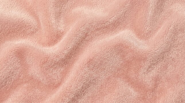 Soft pink plush fabric texture background with wavy folds of luxury faux fur fleece cloth.