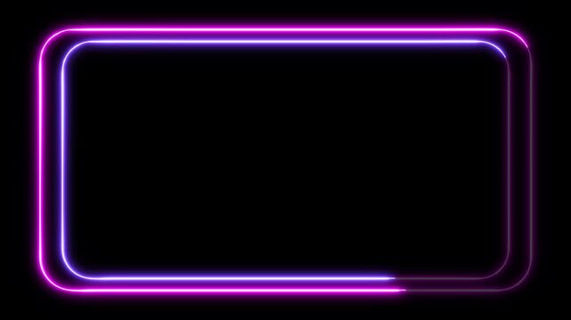 Animated neon rectangle frame with purple and blue chasing light effect. Futuristic cyberpunk border for video overlay.