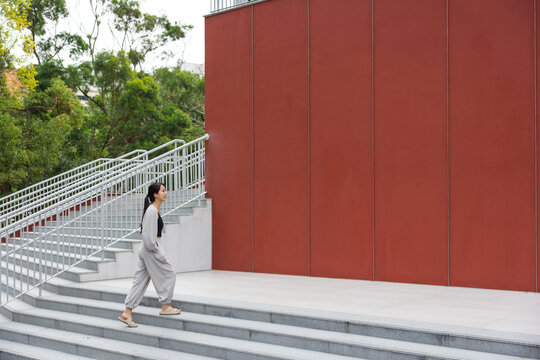 Woman walk outside with casual wear