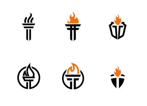 Torch Flame Logo Design Collection - Modern Fire Icon Vector Set for Branding and Sports Identity