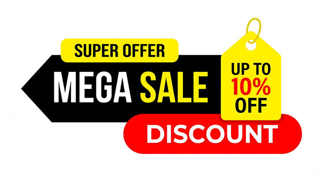 Graphic banner advertising a super offer mega sale with up to 10 percent off discount