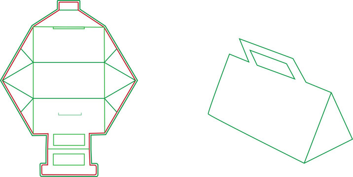 Dieline Template for Triangular Prism Gift Bag with Integrated Handle and Foldable Paper Box Design