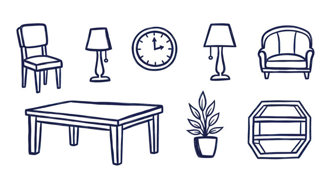 Collection of Hand Drawn Furniture and Home Decor Items.