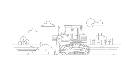 Fototapeta premium Bulldozer Construction Vehicle Line Art Illustration - Earthmoving Machinery Vector for Coloring Page and Industrial Design