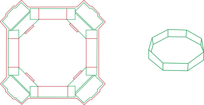 Geometric Octagonal Architectural Plan and 3D Isometric View of Modern Structure Design