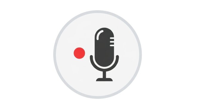 Audio Recording Icon: Microphone and Red Record Button on White Background
