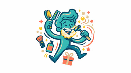 Fototapeta premium Happy Man Grooming with Shaving Tools