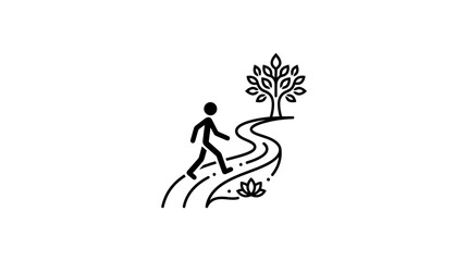 Obraz premium Minimalist Icon of Person Walking on a Winding Path Towards a Tree