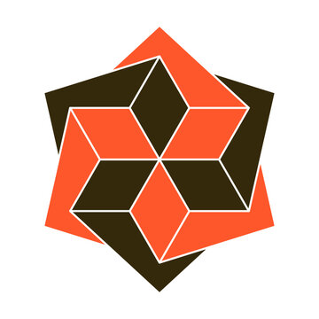 Impossible 3D geometric star illusion with orange and brown isometric blocks on white background.