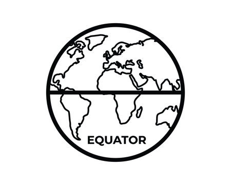 World map with equator line vector illustration in black and white style