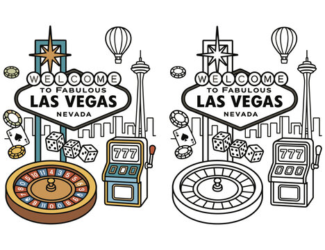 Welcome to fabulous las vegas sign with casino elements and city skyline.