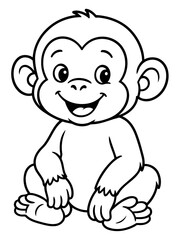 Obraz premium Smiling Baby Monkey Outline: A cheerful, simplified drawing of a baby monkey, radiating joy with a wide smile, designed in an outline style for coloring books and graphic resources.