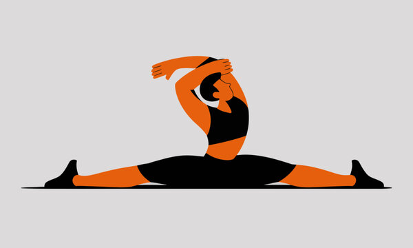 Flat Vector Illustration of a Flexible Woman Performing Leg Splits