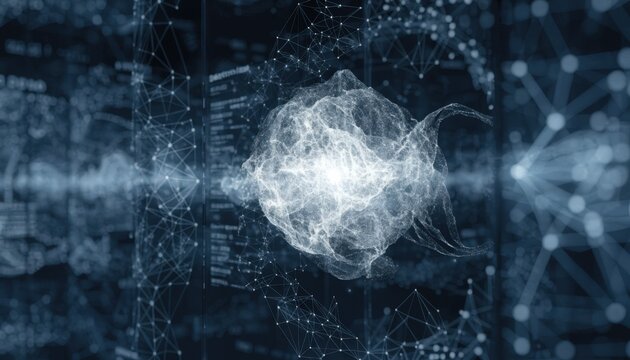 Focused medium shot highlighting a blockchainbased reinsurance portfolio interface on a digital wall screen showcasing secure immutable policy records with soft outoffocus