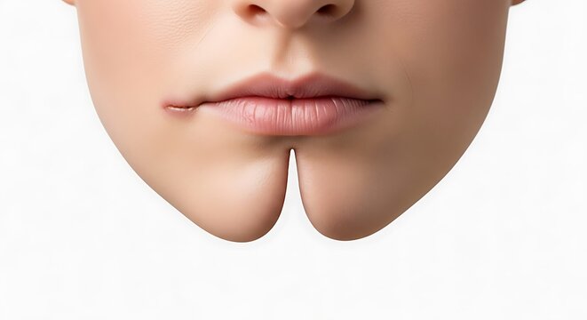 Close-up of a person's lower face, highlighting the mouth area, with a slight smirk and noticeable skin folds