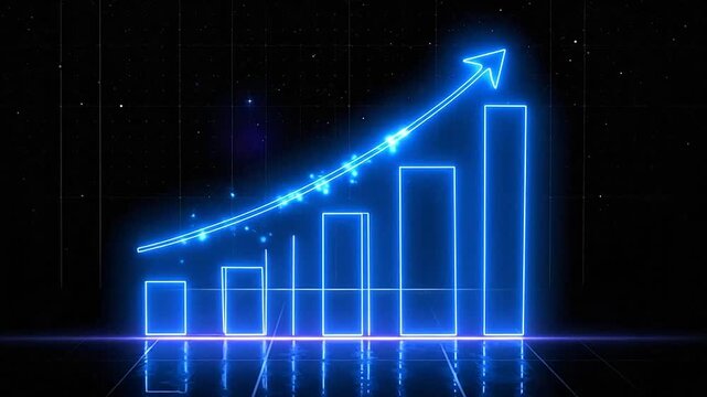Abstract glowing neon chart showing business growth and financial success on a dark background