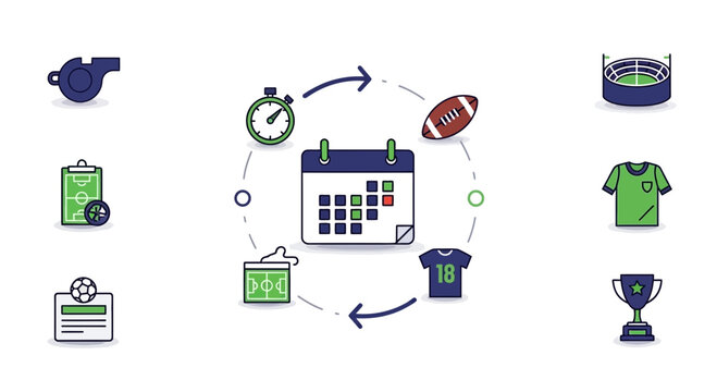 Sports Schedule Planning and Strategy Icons with Calendar