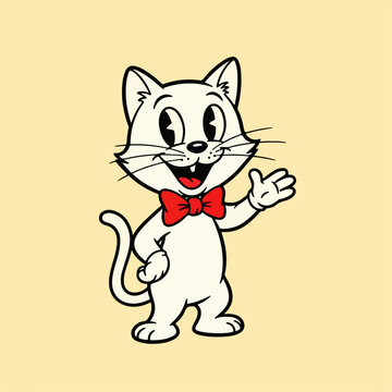 cute cartoon vector illustration of vintage model cat on yellow background