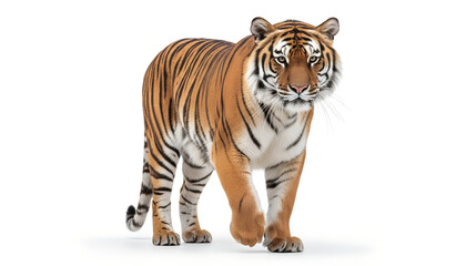 Obraz premium Bengal tiger walking slowly toward the camera on isolated white background