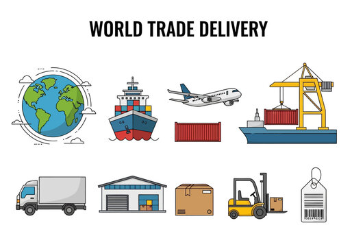 Global Shipping and Logistics Icons representing International Trade and Delivery Services