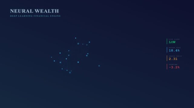 An intuitive AI financial advisor processes intricate market analytics using a pulsing neural network of light and data on a dark atmospheric corporate background
