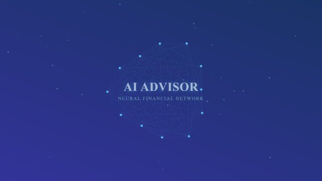 A cinematic motion graphic showcasing an AI financial advisor within a pulsating neural network of glowing data nodes drifting through a dark ethereal digital void