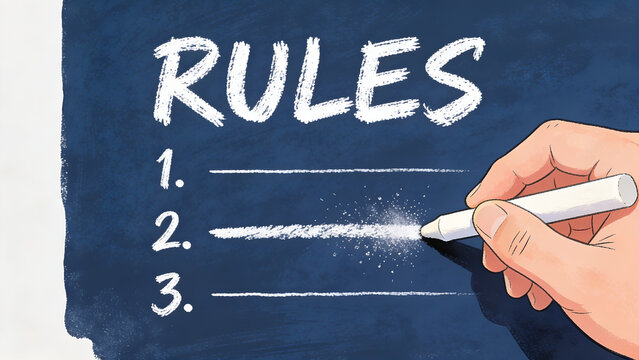 Hand writing rules on a blackboard with chalk.