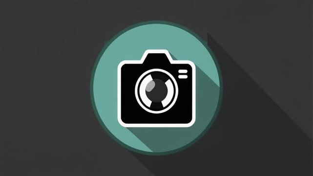 Simple black camera icon in teal circle with shadow