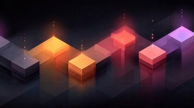 Growth mindset concept illustrated with isometric blocks in dark environment futuristic evolutionary design