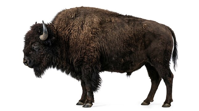 Powerful American bison isolated on white background standing profile