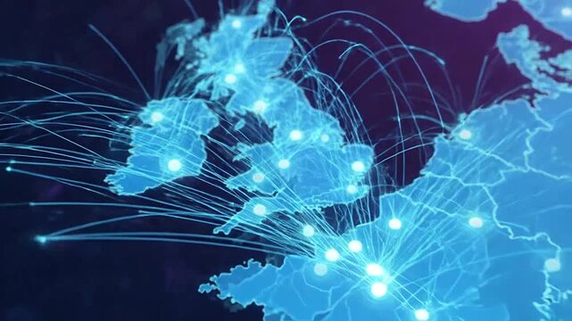 A digital representation of a generic geographical area with interconnected nodes and lines